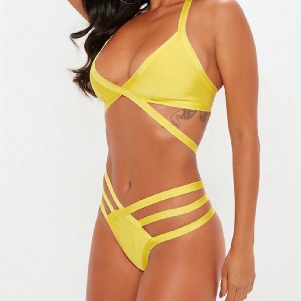 Missguided Yellow Bandage Swimsuit